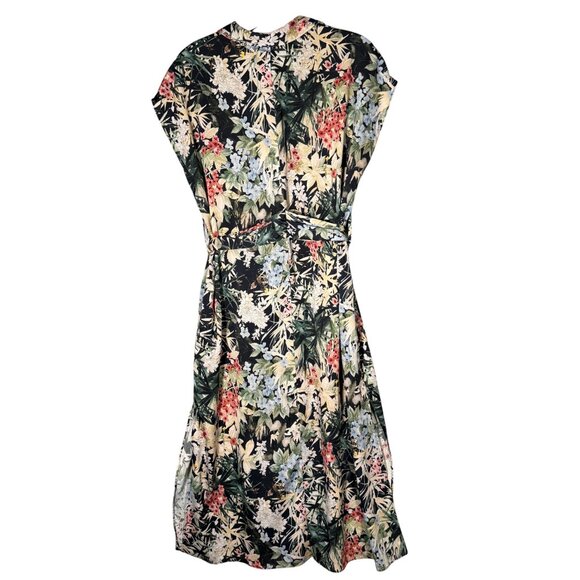 Zara Floral Shirt Midi Dress Dress Belted Tropical Cruise M - Picture 3 of 9